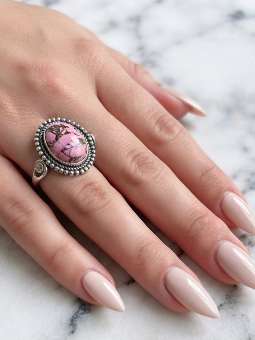 Solid 925 Sterling Silver Pink Mojave Turquoise Ring